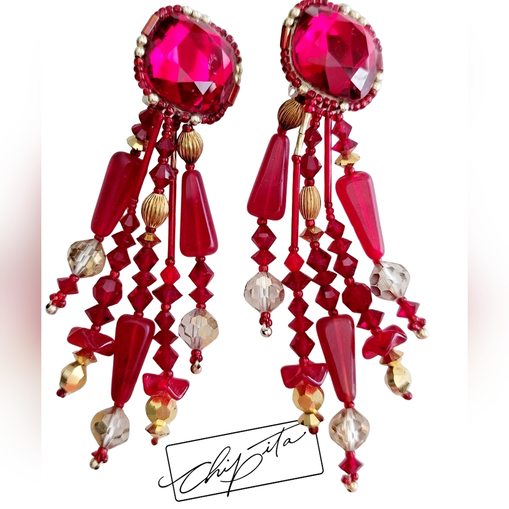 Chipita Red Beaded Dangle Earrings